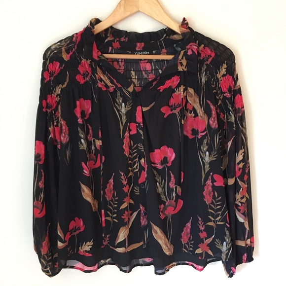 Yumi Kim Tops - Anthropologie Yumi Kim black floral blouse- Medium